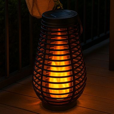LED Laterne, Schwarz, Dämmerungssensor, Gitteroptik, IP44, H 26 cm