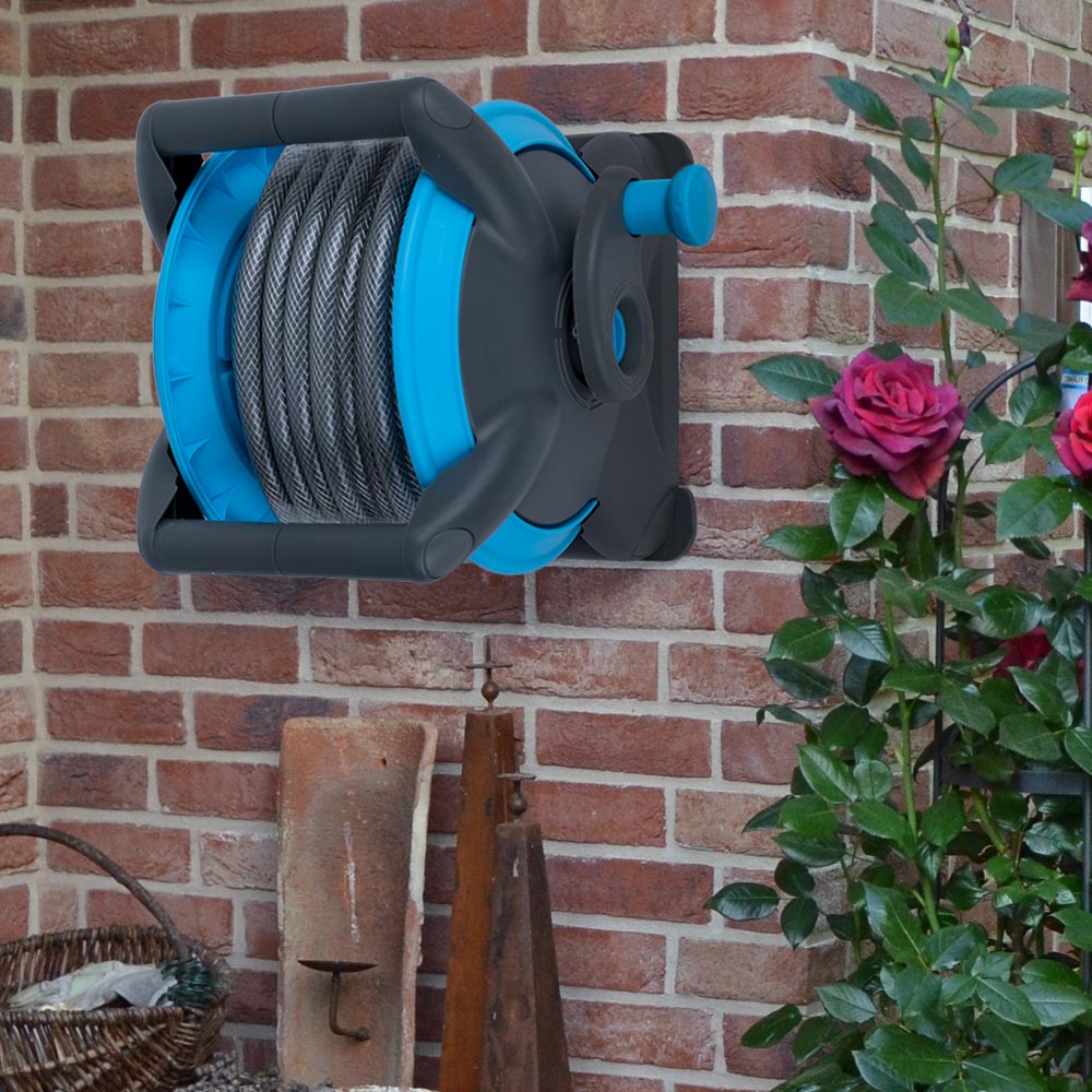 Schlauchwandhalter, Trommel, 15 m Wasserschlauch, 6 teilig