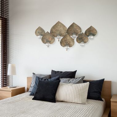 Oggetto da parete, a forma di foglia, 7x portacandele, L 87 cm