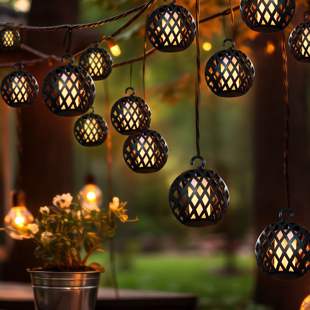 LED Solar Lichterkette, 8x Kugel, Flammen-Effekt, L 200 cm