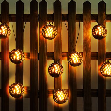 Catena luminosa a LED solare, 8 sfere, effetto fiamma, L 200 cm