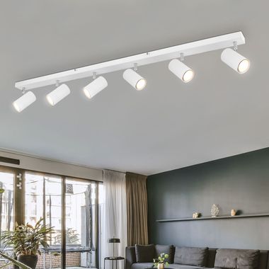 Spot, métal blanc, 6 flammes, GU10, L 115cm