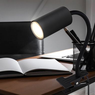 Lampa stołowa, lampa zaciskowa, metalowa, czarna, Flexo-Spot, GU10