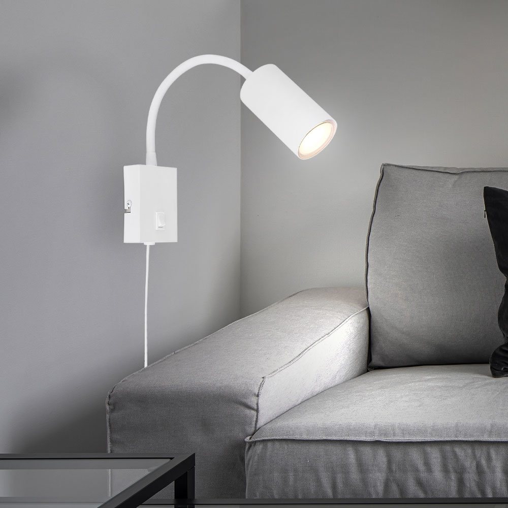 Wandleuchte, weiß, flexibel verstellbar, Stromkabel, H 44 cm | ETC Shop Wandleuchte, weiß, flexibel verstellbar, Stromkabel, H 44 cm | ETC Shop