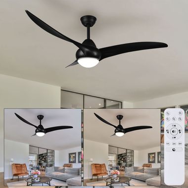 Ventilateur de plafond LED, télécommande, CCT, noir, D 115 cm