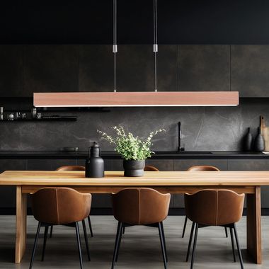 Lampada a sospensione LED, aspetto legno, dimmer touch, CCT, H 160cm