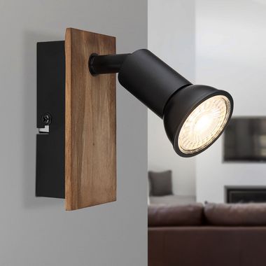 Lampada da parete, legno, marrone nero, spot mobile, H 10,5 cm