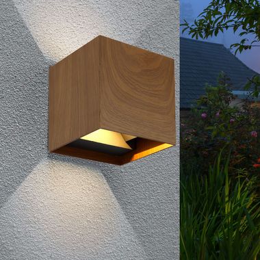 LED Wandleuchte, Up & Down, Holzoptik, wetterfest, L 10 cm