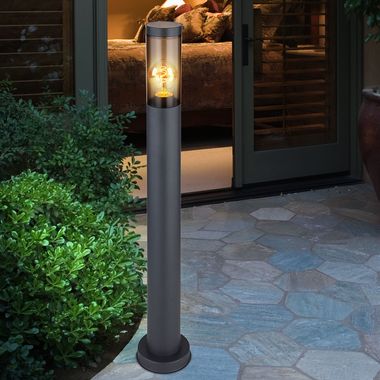 Lampada da terra, acciaio inox, fumè, antracite, H 80 cm