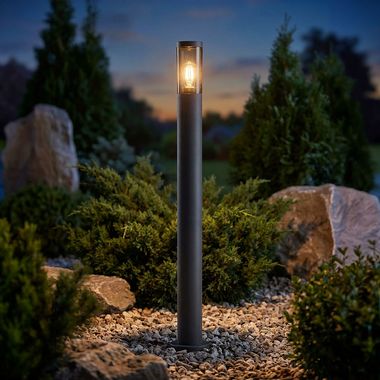 Lampadaire, IP44, fumé, anthracite, E27, H 110cm