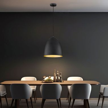 Pendelleuchte, Metall, schwarz, gold, E27, H 140 cm