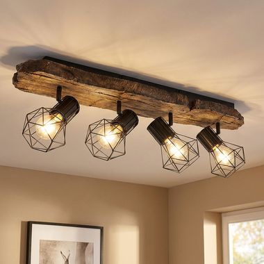 Lampada da soffitto, aspetto legno, marrone nero, orientabile, L 78 cm