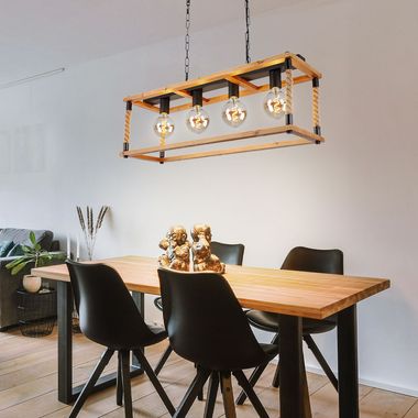 Lampe à suspendre, bois, corde de chanvre, naturel, noir, L 80 cm