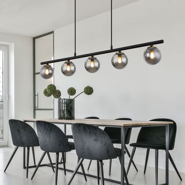 Lampe à suspension, abat-jour en verre, réglable en hauteur, noir, L 90cm