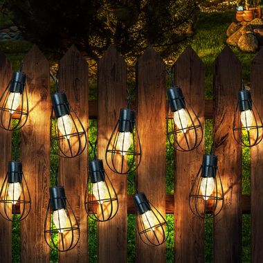 LED-lichtketting op zonne-energie, 10x retro tralielantaarn, L 200 cm