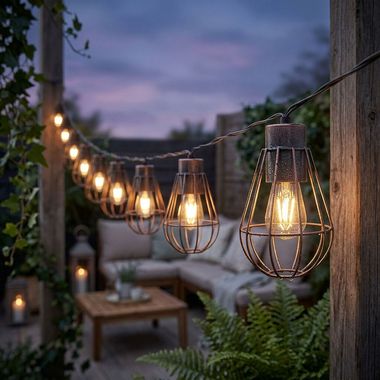 Catena luminosa solare a LED, lanterna a griglia retrò 10x, L 200 cm