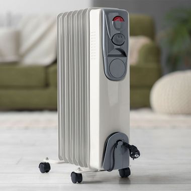 Radiateur à huile, thermostat réglable, 3 niveaux, roulettes, H 62 cm