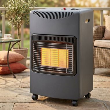 Chauffage au gaz à infrarouge, noir, métal, céramique, roulettes, 4,2 kW, H 72 cm