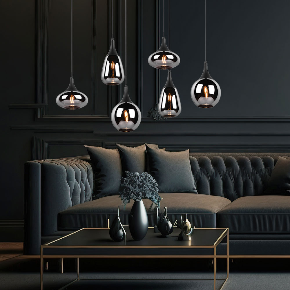 Hofstein Glas Hängelampe Schwarz/chrom – Pendelleuchte Für Wohn-, Ess- Und Schlafzimmer