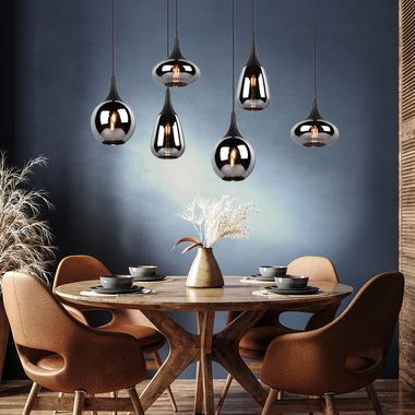 Hanglamp, zwart metaal, verchroomd glas, H 150 cm