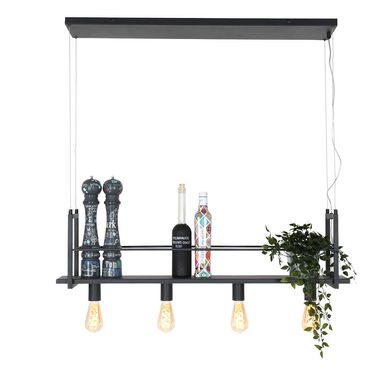 Hanglamp, 4-lichts, metaal, zwart, in hoogte verstelbaar