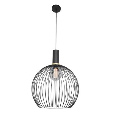 Hängeleuchte, Gitter-Optik, schwarz, Ring gold, D 42 cm