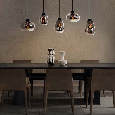 Lampada a sospensione, 5 luci, vetro fumé, nero, L 100 cm