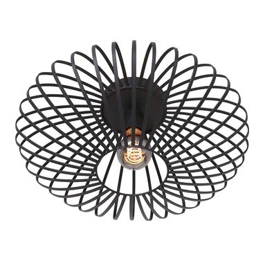 Plafonnier, tresse, métal, noir, bulbeux, H 18 cm