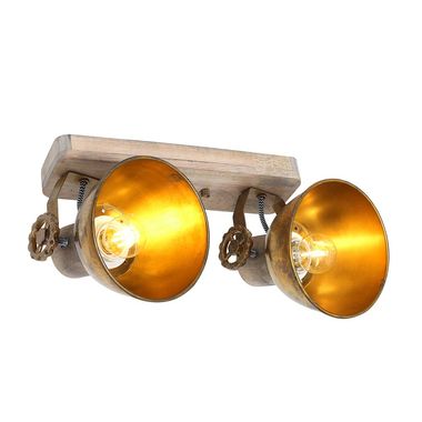 Plafoniera, legno, bronzo, faretti mobili, L 32 cm