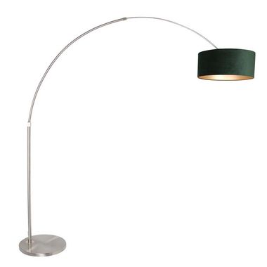 Łukowa lampa podłogowa, zielona tkanina, regulowana wysokość, wys. 210 cm