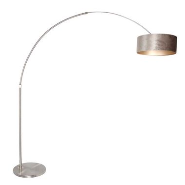 Lampada da terra ad arco, tessuto tortora, regolabile in altezza, H 210 cm