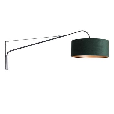 Wandlamp, groen textiel, zwart, verplaatsbaar, kabel, L 139cm