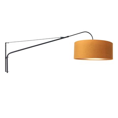 Wandlamp, goud textiel, zwart, verplaatsbaar, kabel, L 139cm