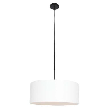 Lampa wisząca, biała tkanina, czarna, D 50 cm