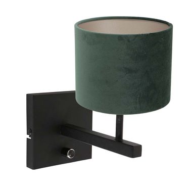 Wall light, textile green, black, including cable, D 20 cm