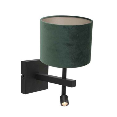 Lampa ścienna, miejsce do czytania, zielony materiał, czarny mat, wys. 15 cm