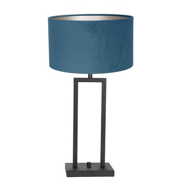 Lampa stołowa, niebieska tkanina, czarny mat, wys. 44 cm