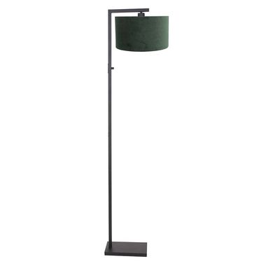 Lampa podłogowa, zielona tkanina, czarny mat, wys. 160 cm