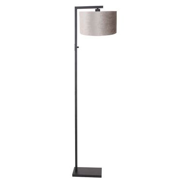 Staande lamp, grijs textiel, mat zwart, H 160 cm