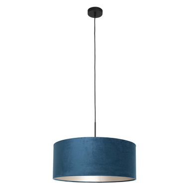 Hanglamp, blauw textiel, mat zwart, D 50 cm