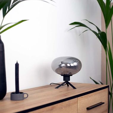 Lampe de table noir, verre gris, H 22 cm