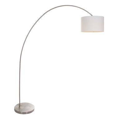 Lampada da terra, curva, tessuto bianco, argento, H 170 cm