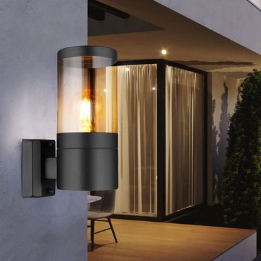 Outdoor wall light, stainless steel, black, IP44, H 24 cm