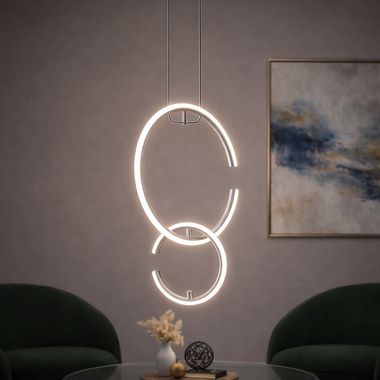 LED hanging lamp, 2 heads, rings, neutral white, H 230cm