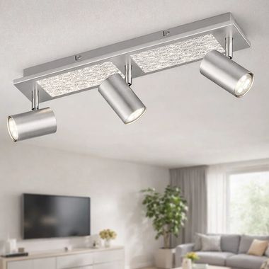 Ceiling lamp, metal, silver, movable spots, L 55.5 cm