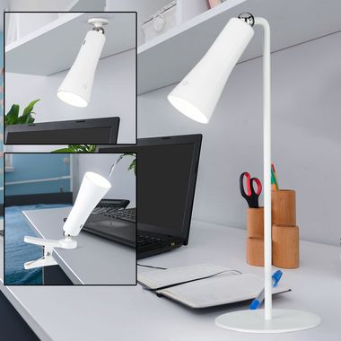 LED Tisch- Wand- Taschenlampe, Klemmleuchte, Akku, weiß