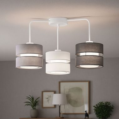Plafondlamp, textielgrijs, wit, antraciet, D 56 cm