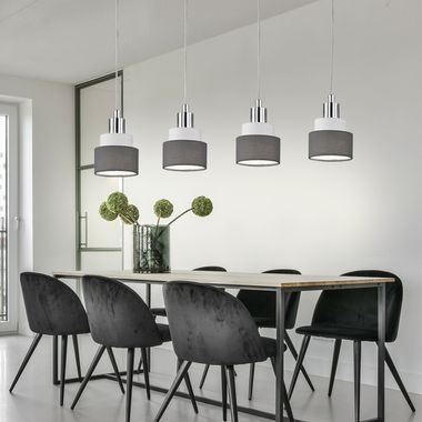 Pendellampe, 4 Flammig, Metall Textil, chrom grau, H 150cm