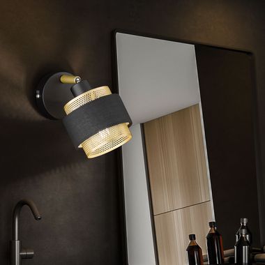 Lampada da parete, tessuto Sahl, oro nero, orientabile, L 10 cm