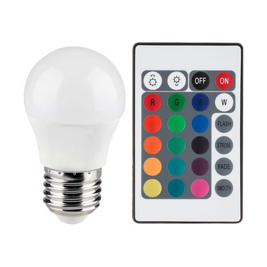 RGB LED 4.8 watt bulb E27, remote control, 470 lumens, DxH 4.5x8 cm